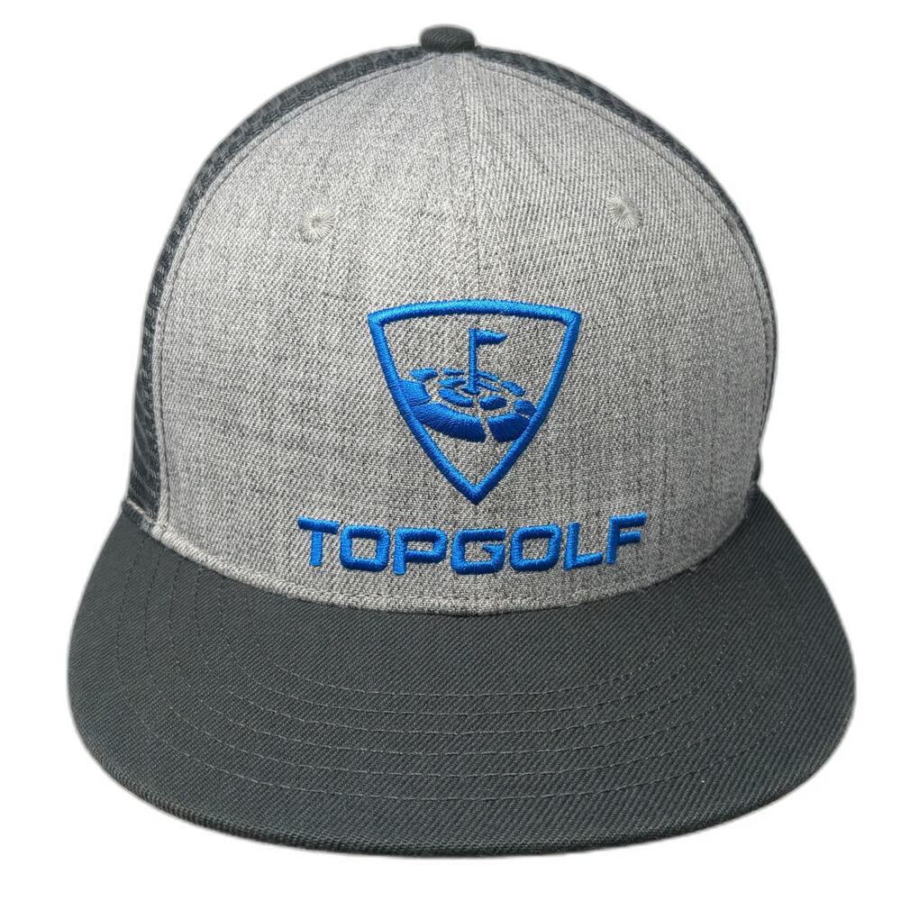Topgolf Trucker Hat Gray One Size Mesh Snapback Blue Logo Flat Bill Golf Hat